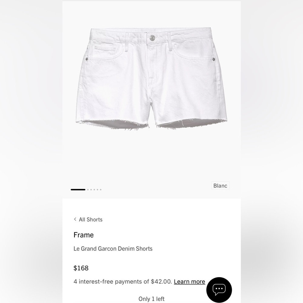 NWT Frame Women’s Le Grand Garcon Denim Shorts Blanc White Size 27